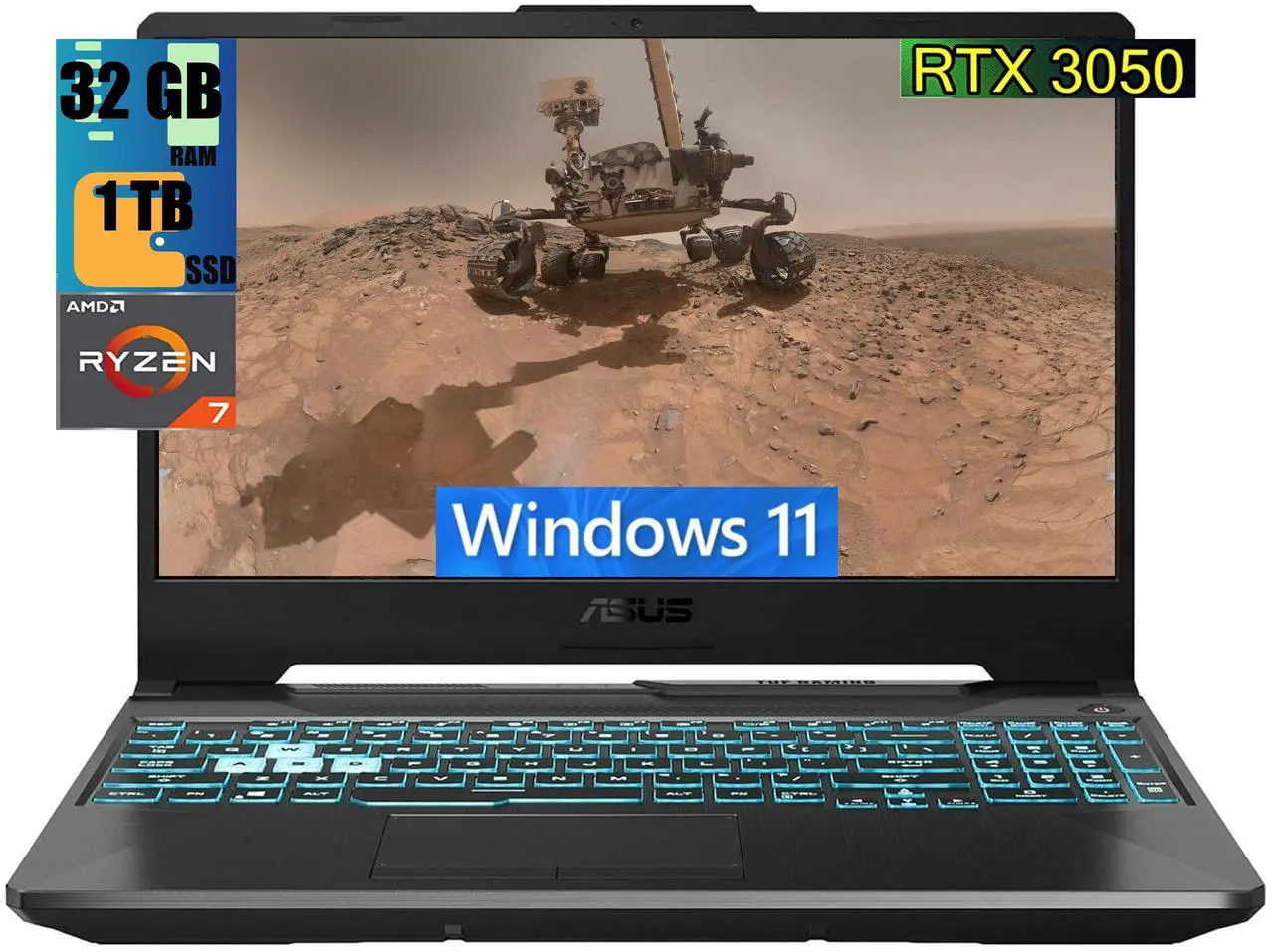 Main image of ASUS TUF A15 Gaming Laptop, 15.6" Full HD 144Hz Display, AMD Ryzen 7 7435HS 8 cores Processor, NVIDIA GeForce RTX 3050 4GB GDDR6, 32GB DDR5  1TB PCIe SSD, RGB Backlit KB, Wi-Fi 6, Windows 11