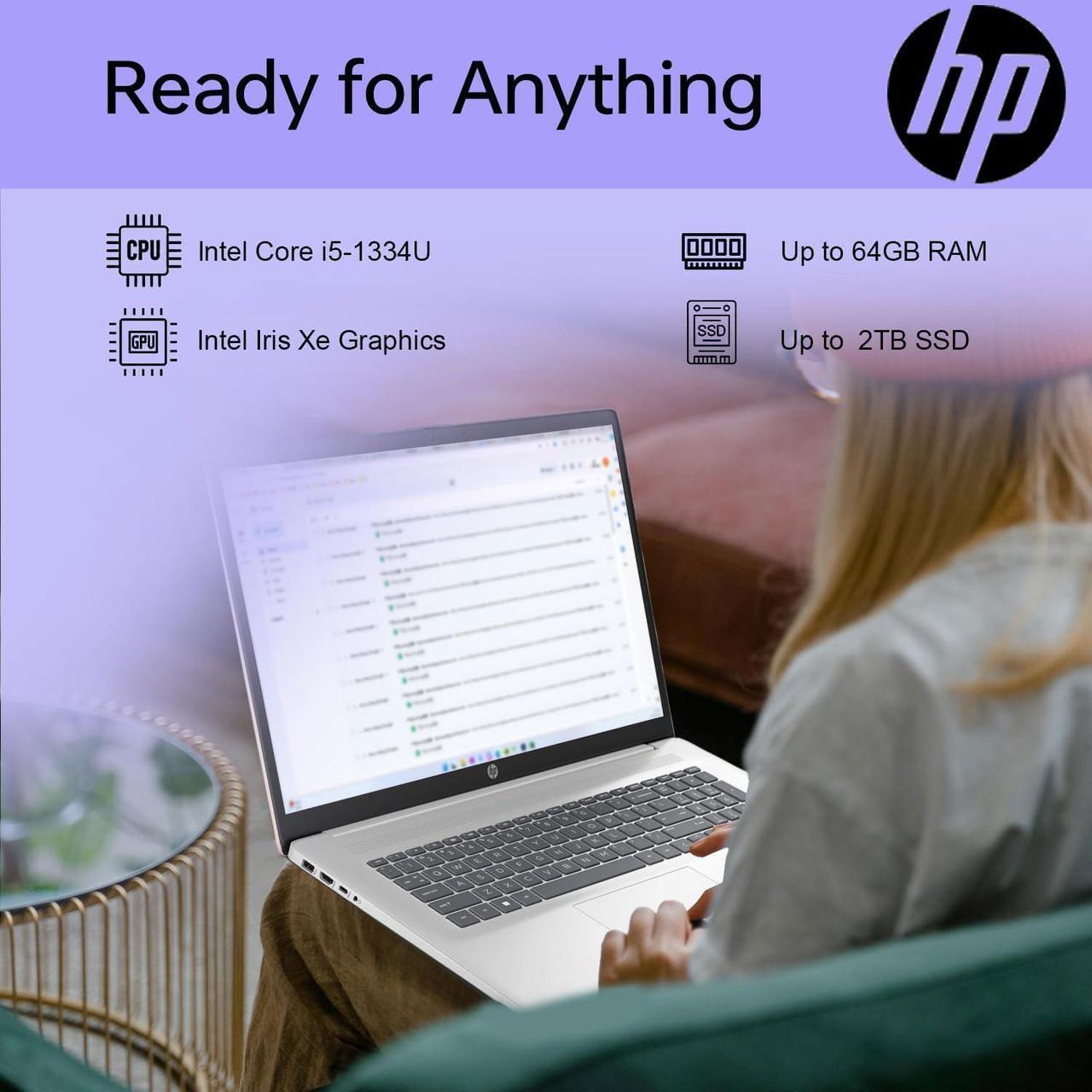 Alt view image 3 of 7 - HP 17 Laptop, 17.3" FHD Display, Intel Core i5-1334U 10 Cores Processor, Intel Iris Xe Graphics, 32GB DDR4  1TB PCIe SSD, Wi-Fi 6, Webcam, Backlit Keyboard, Windows 11 Pro