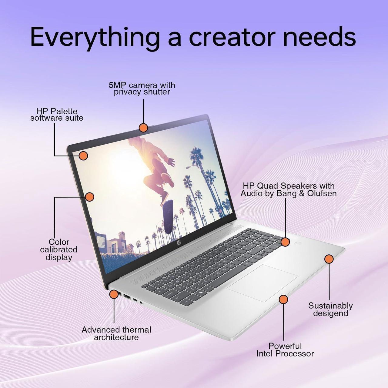 Alt view image 5 of 7 - HP 17 Laptop, 17.3" FHD Display, Intel Core i5-1334U 10 Cores Processor, Intel Iris Xe Graphics, 32GB DDR4  1TB PCIe SSD, Wi-Fi 6, Webcam, Backlit Keyboard, Windows 11 Pro