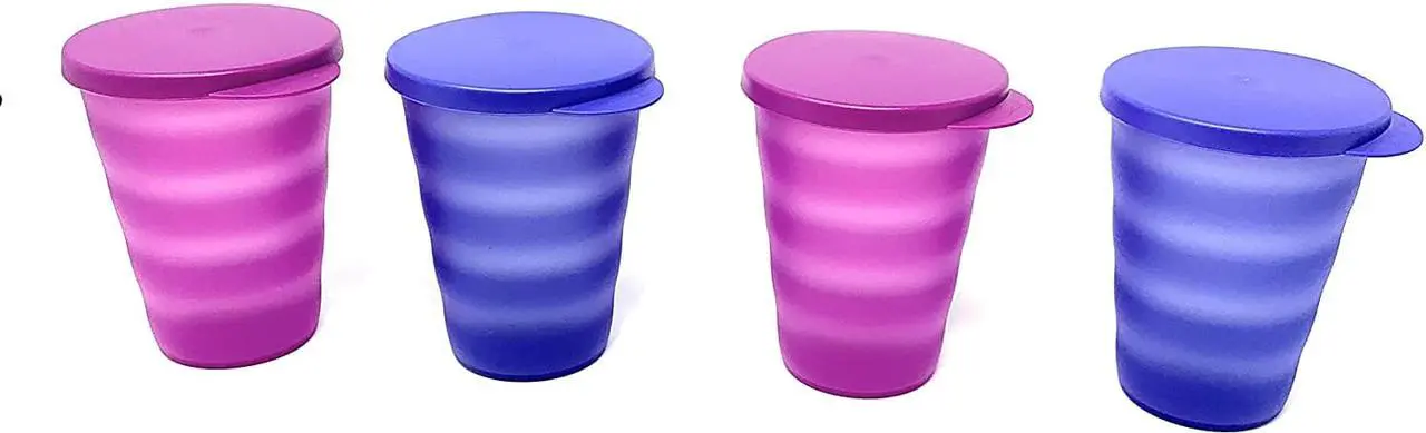 Alt view image 2 of 2 - Tupperware Impression Tumblers Blue, Purple 10 oz Set Of 4 New