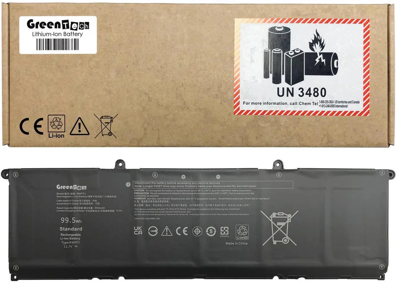 Main image of GREENTECH RWFFJ BATTERY FOR DELL XPS 16 9640 XPS 9640 XPS9640-7097SLV-PUS 11.7V 99.5WHR J8FK9 CN-0J8FK9