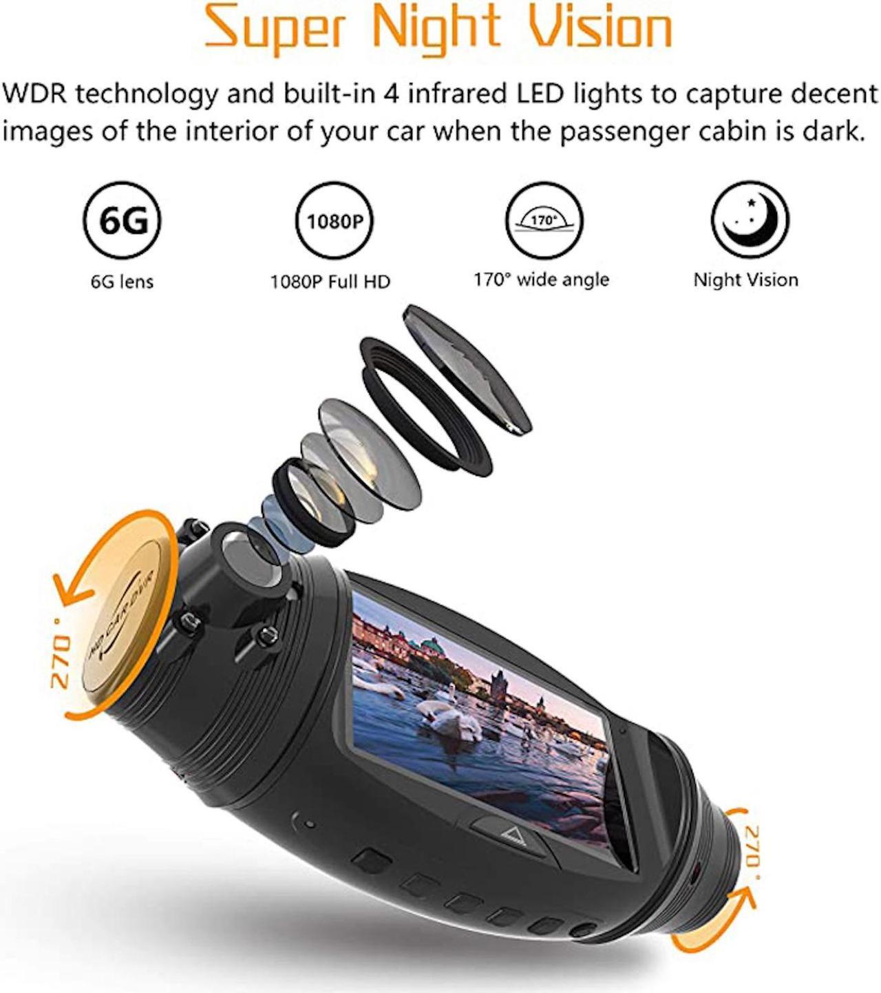 Alt view image 4 of 7 - MANOVELL Dual Dash Cam With IR Night Vision FHD 1080P Front and 1080P Inside Cabin Dash Camera Wide Angle Lens G-Sensor