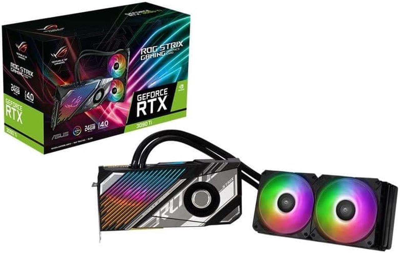 Main image of ASUS ROG Strix LC NVIDIA GeForce RTX 3090 Ti Edition Gaming Graphics Card (PCIe 4.0, 24GB GDDR6X, HDMI 2.1, 240mm Radiator,560mm tubing, GPU TWEAK II), ROG-STRIX-LC-RTX3090TI-24G-GAMING