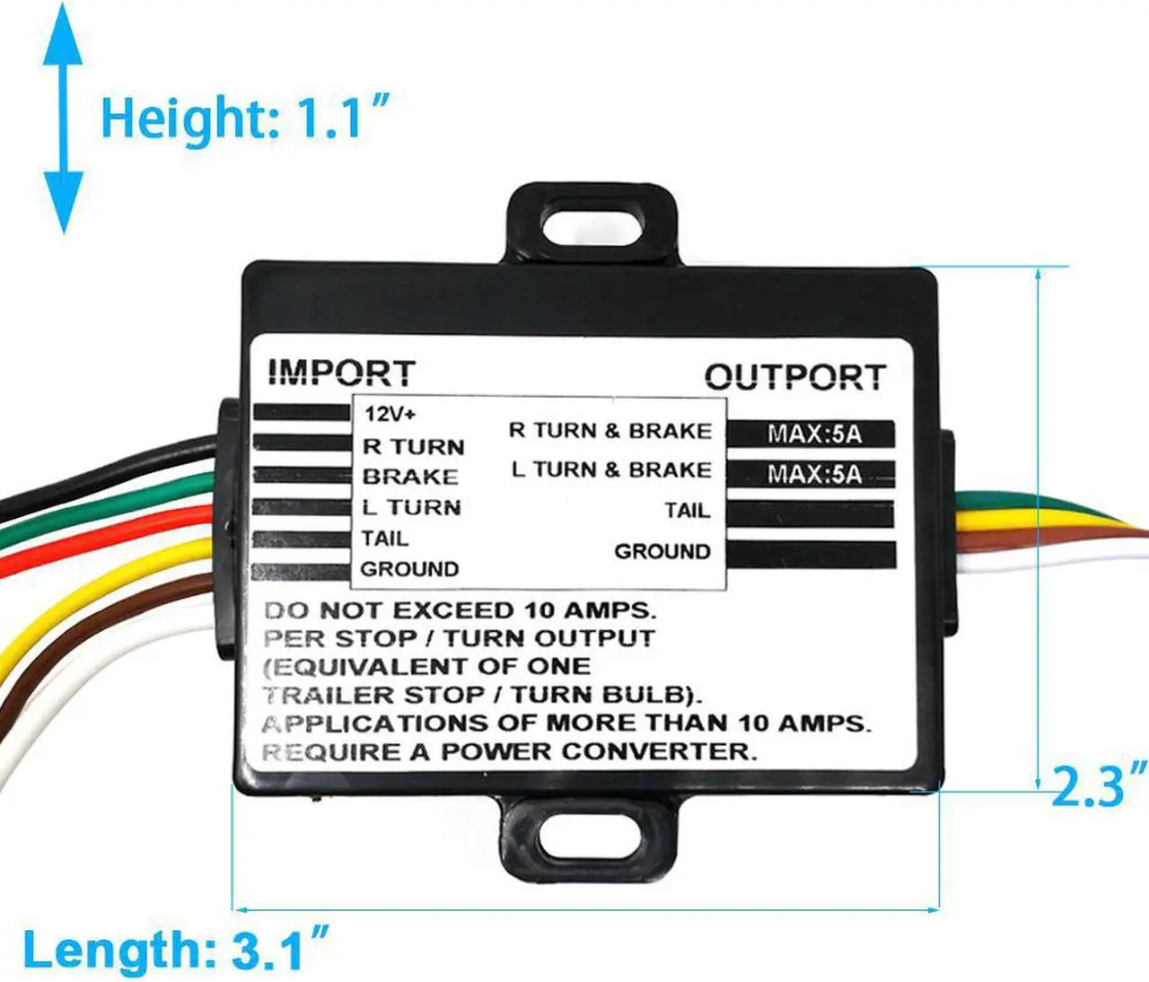 Alt view image 7 of 7 - CARROFIX Powered 3-to-2-Wire Trailer Taillight Converter with 60" Wiring Harness - LED Compatible Trailer Converter