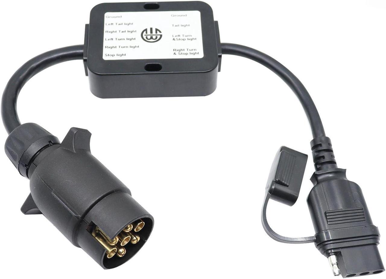 Alt view image 4 of 5 - CARROFIX Trailer Light Converter European Round 7-Pin Connector to US 4-Way Flat Pin Plug