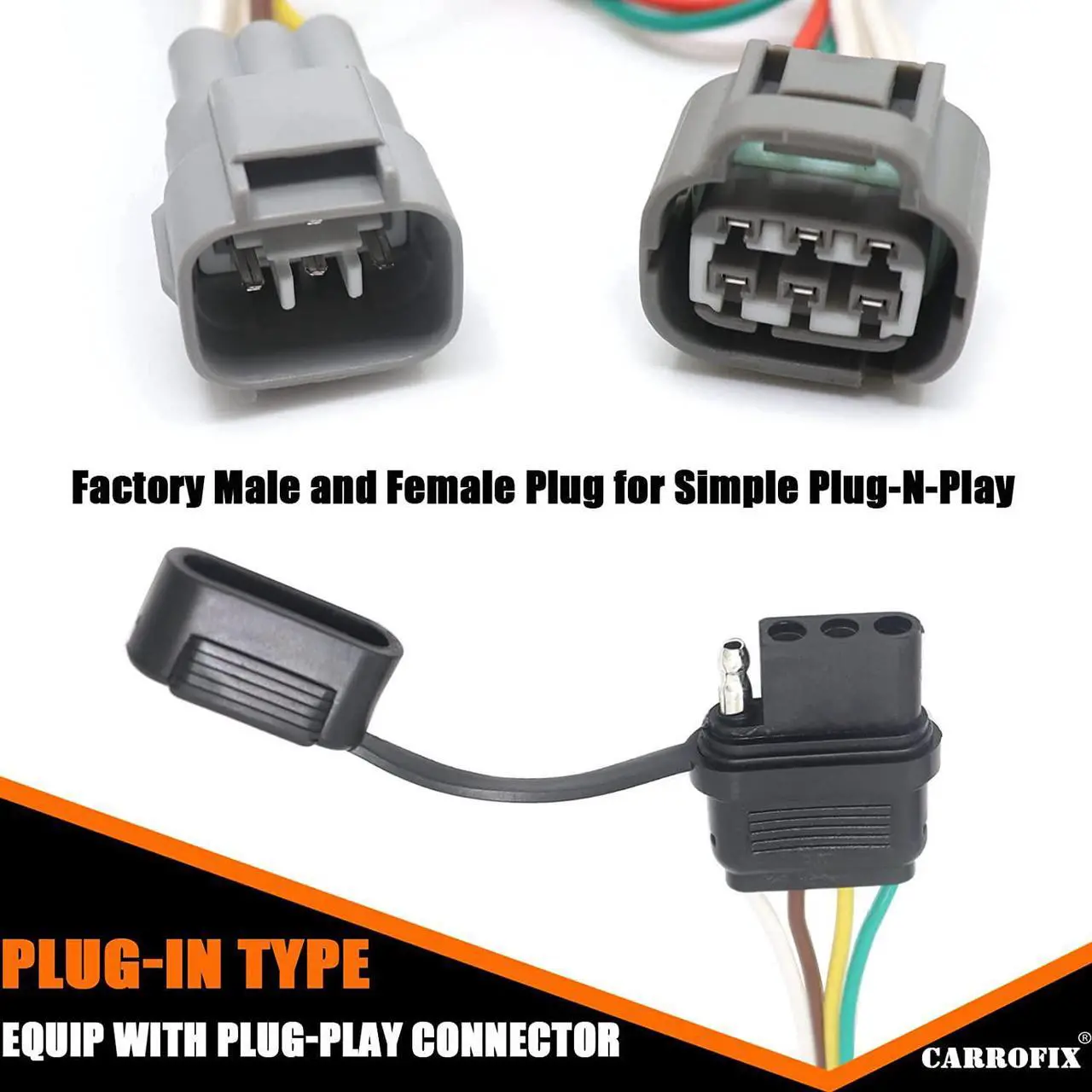 Alt view image 3 of 6 - CARROFIX Vehicle-Side Custom Fit T-Connector Wiring Harness Kit with 4 Pin Flat Trailer Connector for Toyota Tacoma