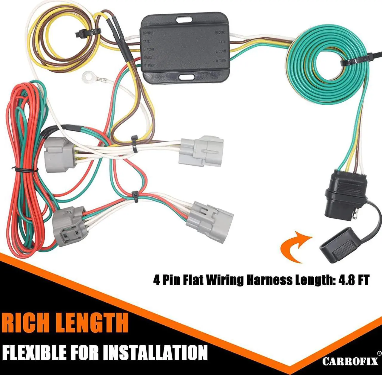 Alt view image 6 of 6 - CARROFIX Vehicle-Side Custom Fit T-Connector Wiring Harness Kit with 4 Pin Flat Trailer Connector for Toyota Tacoma