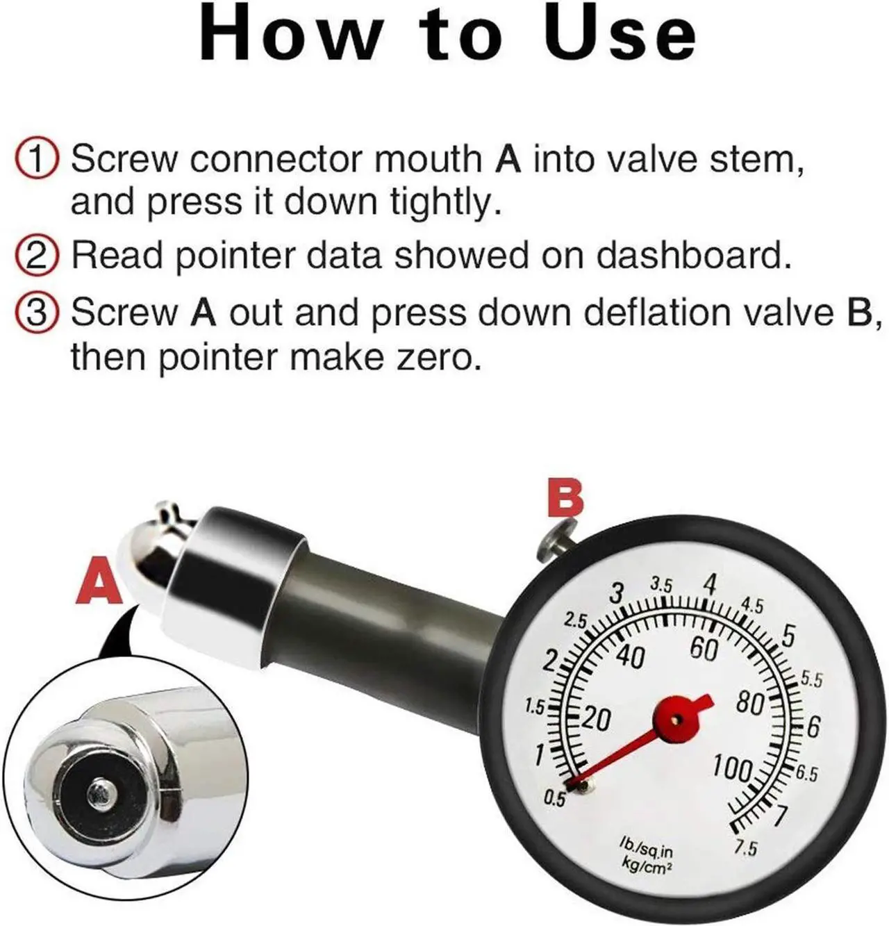 Alt view image 6 of 7 - CARROFIX Car Tire Pressure Gauge (0-100 PSI)High-precision Meter Dial Tire Gauge