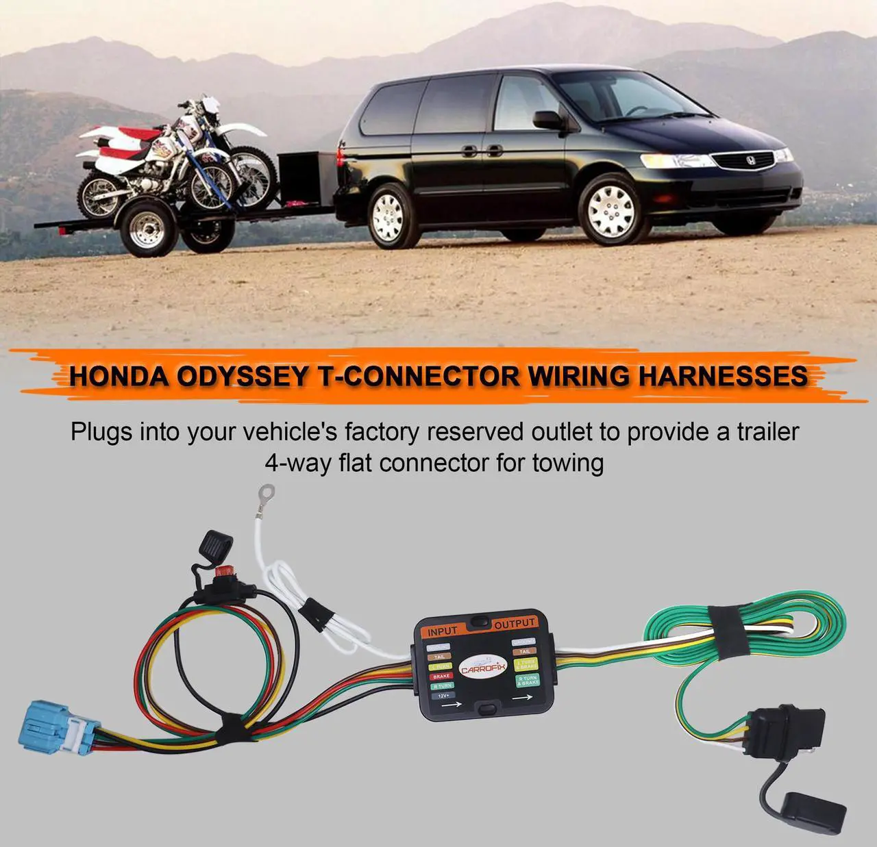 Alt view image 7 of 7 - CARROFIX Custom-Fit Vehicle Wiring Kit with 4 Way Flat Trailer Connector for 2018-2023 Honda Odyssey - Simple Plug-in Odyssey Hitch Wiring Harness