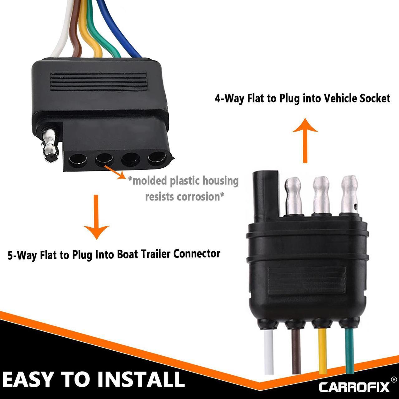 Alt view image 4 of 6 - CARROFIX 4 Way Flat to 5 Way Flat Extension Harness - Trailer Wiring Adapter Connector