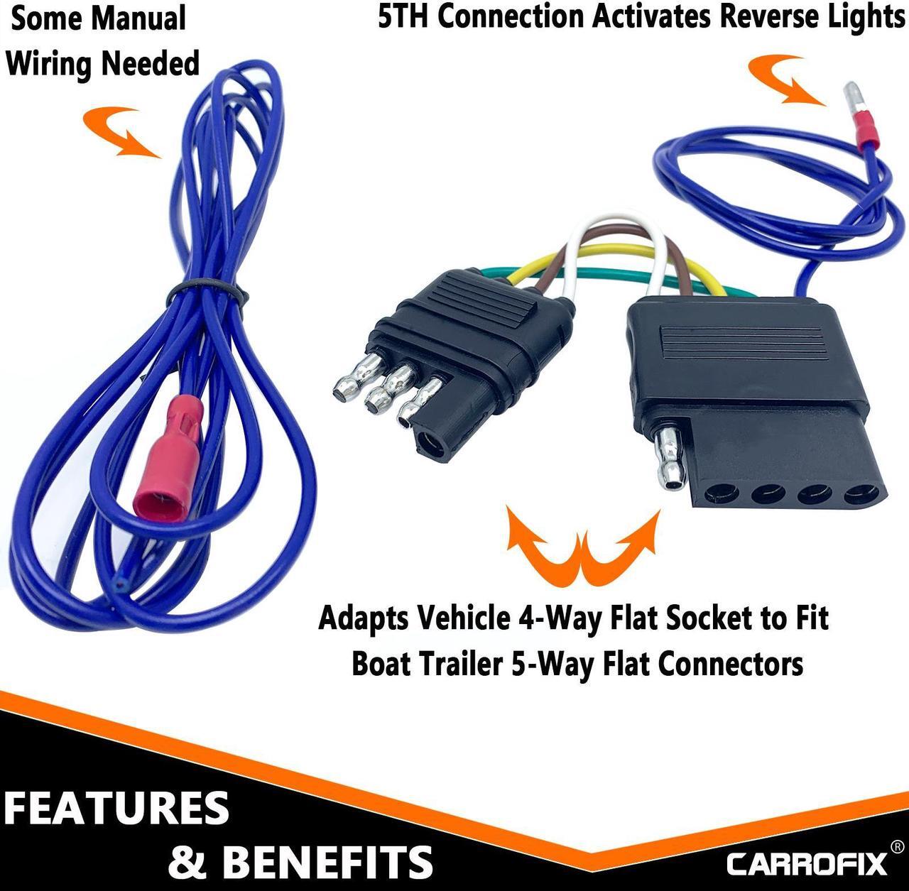 Alt view image 3 of 6 - CARROFIX 4 Way Flat to 5 Way Flat Extension Harness - Trailer Wiring Adapter Connector