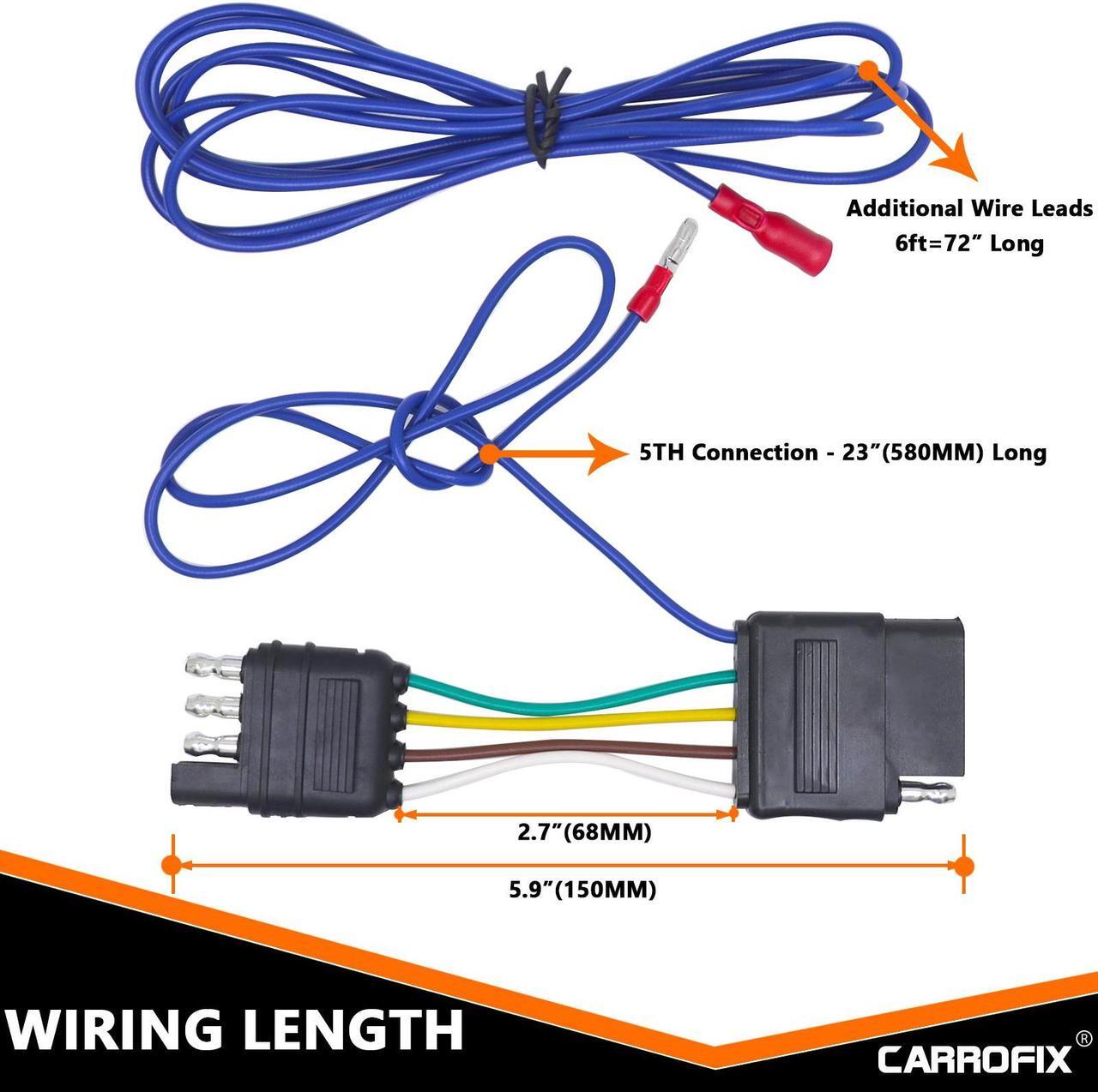 Alt view image 5 of 6 - CARROFIX 4 Way Flat to 5 Way Flat Extension Harness - Trailer Wiring Adapter Connector
