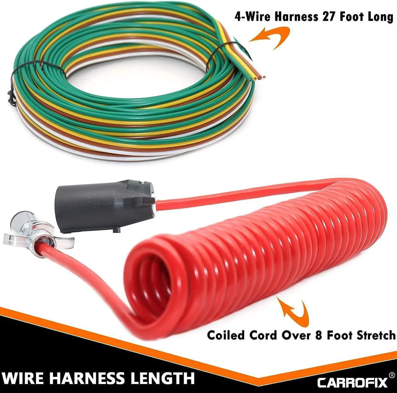 Alt view image 2 of 6 - CARROFIX Universal 7 Pin to 6 Pin Wire RV Towed Vehicle Wiring Kit 8FT Coiled Cord Cable Trailer Harness Wiring Connector