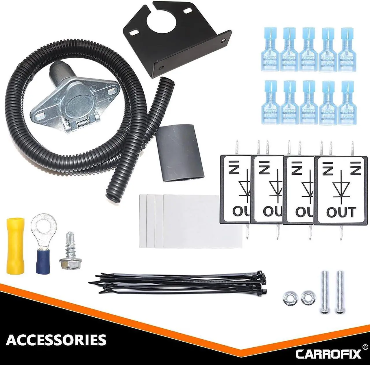 Alt view image 5 of 6 - CARROFIX Universal 7 Pin to 6 Pin Wire RV Towed Vehicle Wiring Kit 8FT Coiled Cord Cable Trailer Harness Wiring Connector