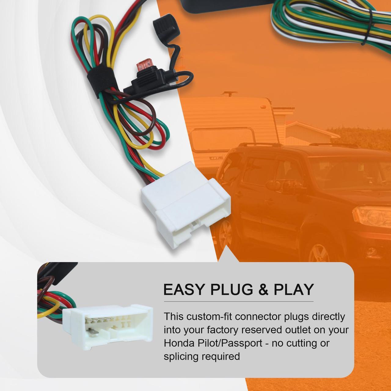 Alt view image 3 of 7 - CARROFIX Custom Vehicle Wiring Harness Kit 4 Way Flat Trailer Connector Compatible with Honda Pilot, Passport for Factory Tow Package