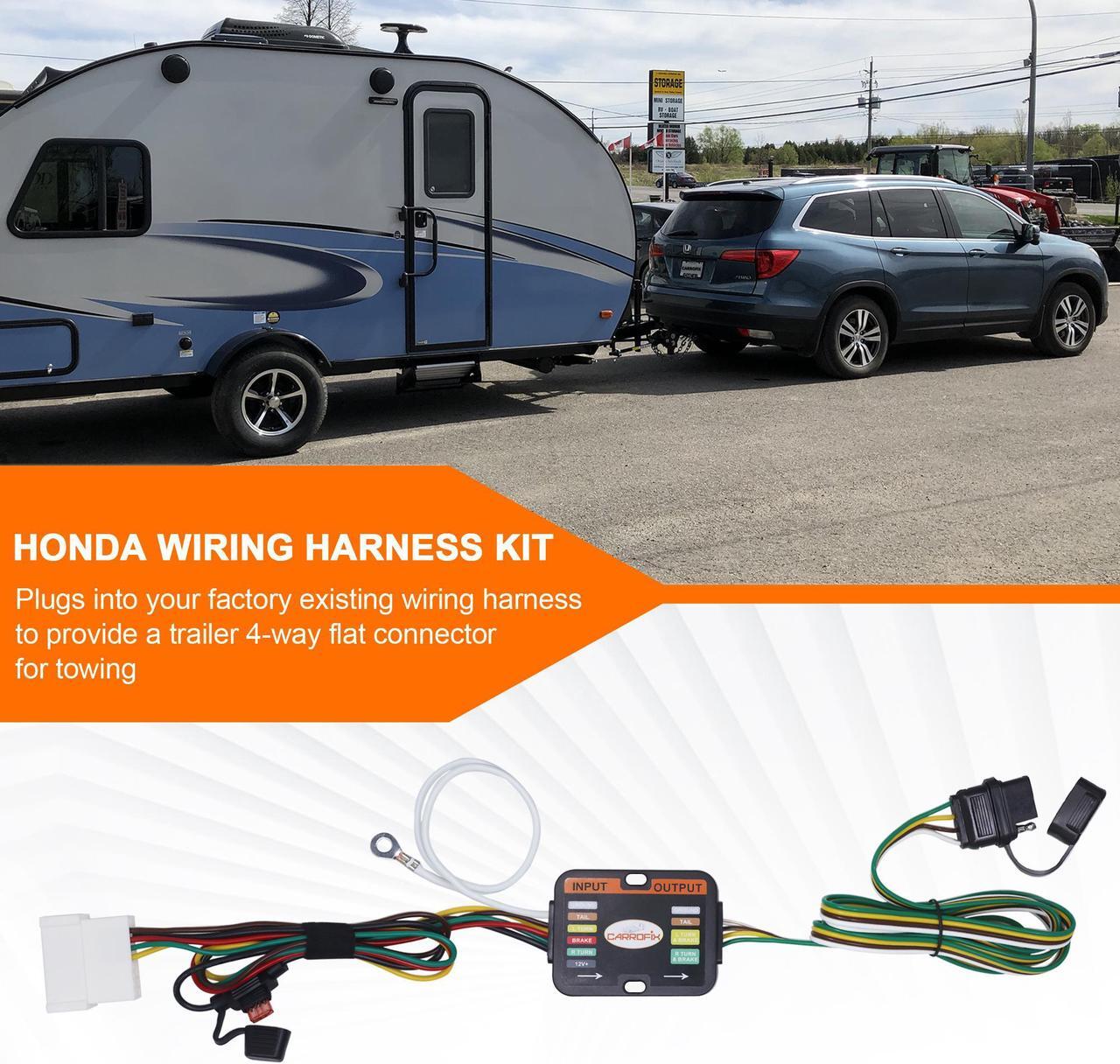 Alt view image 5 of 7 - CARROFIX Custom Vehicle Wiring Harness Kit 4 Way Flat Trailer Connector Compatible with Honda Pilot, Passport for Factory Tow Package