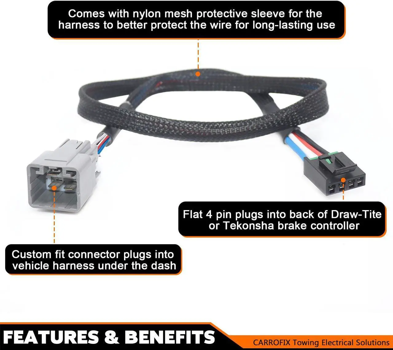 Alt view image 2 of 7 - CARROFIX Trailer Electric Brake Control Harness Plug-in Wiring Adapter, Compatible with 2015-2022 RAM 1500, 2500, 3500, 4500, 5500