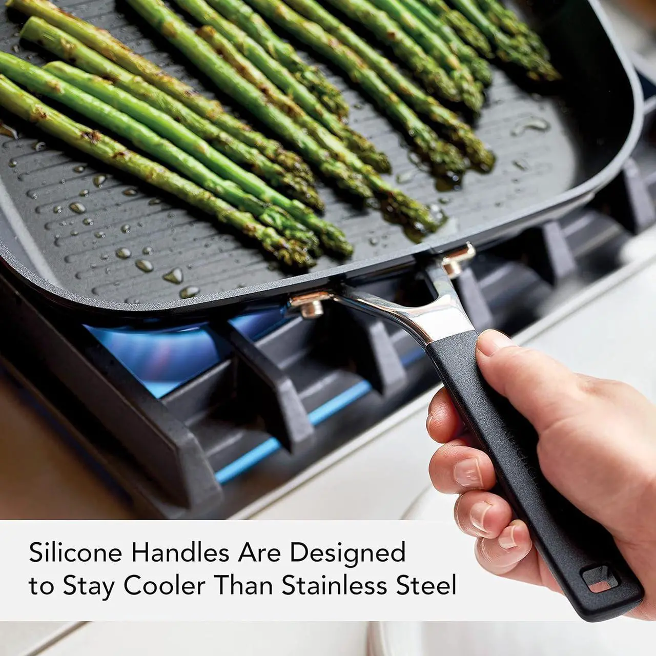 Alt view image 5 of 7 - KitchenAid Hard Anodized Nonstick Square Grill Pan/Griddle with Pour Spouts, 11.25 Inch, Onyx Black