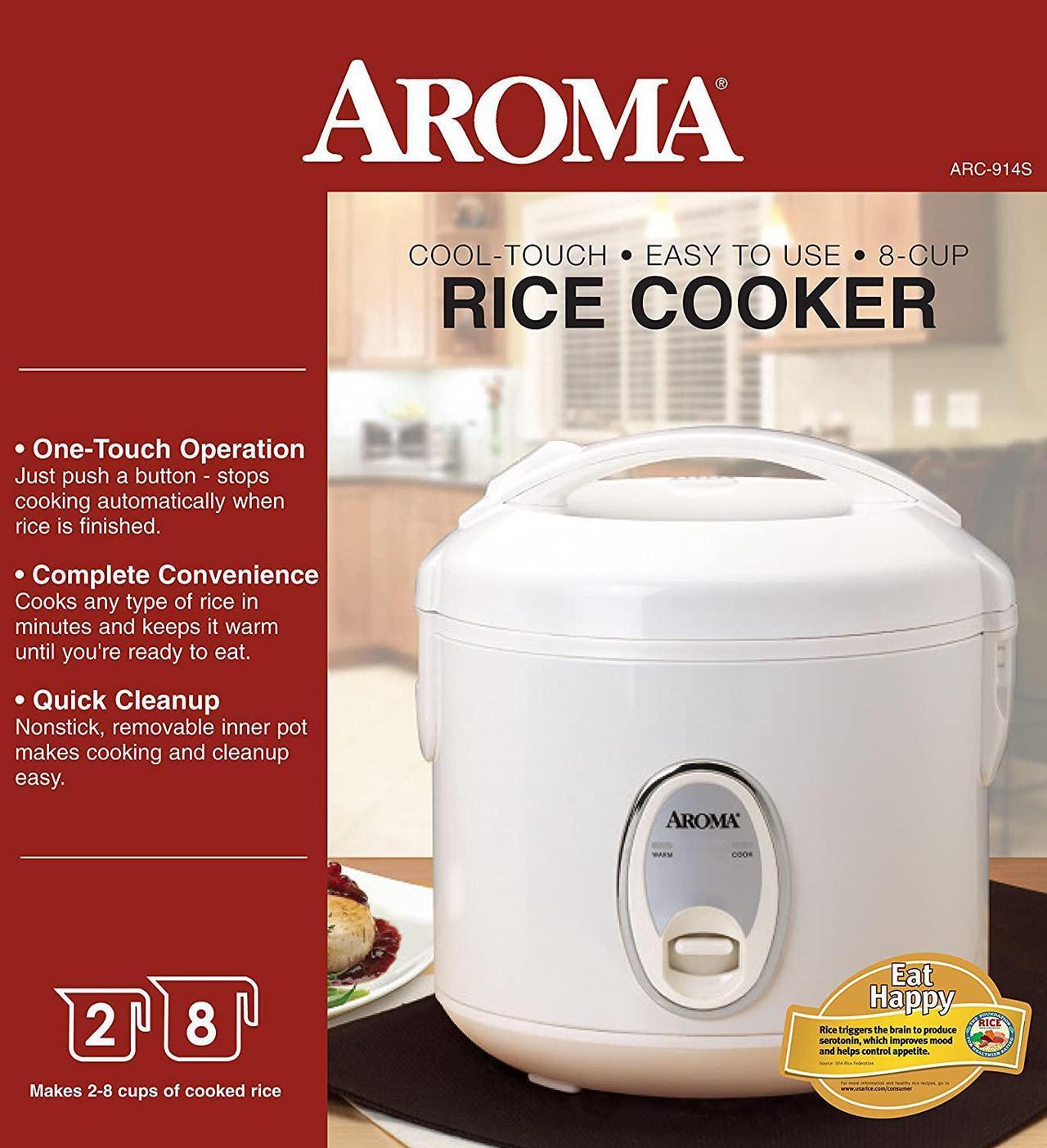 Alt view image 12 of 12 - AROMA ARC-914S 8-Cup (Cooked) Cool-Touch Rice Cooker and Food Steamer, White