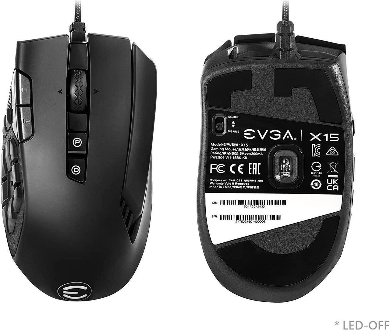 Alt view image 16 of 19 - EVGA X15 MMO Gaming Mouse, 8k, Wired, Black, Customizable, 16,000 DPI, 5 Profiles, 20 Buttons, Ergonomic 904-W1-15BK-KR