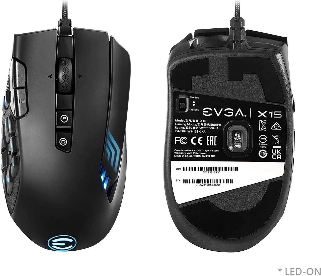 Alt view image 14 of 19 - EVGA X15 MMO Gaming Mouse, 8k, Wired, Black, Customizable, 16,000 DPI, 5 Profiles, 20 Buttons, Ergonomic 904-W1-15BK-KR
