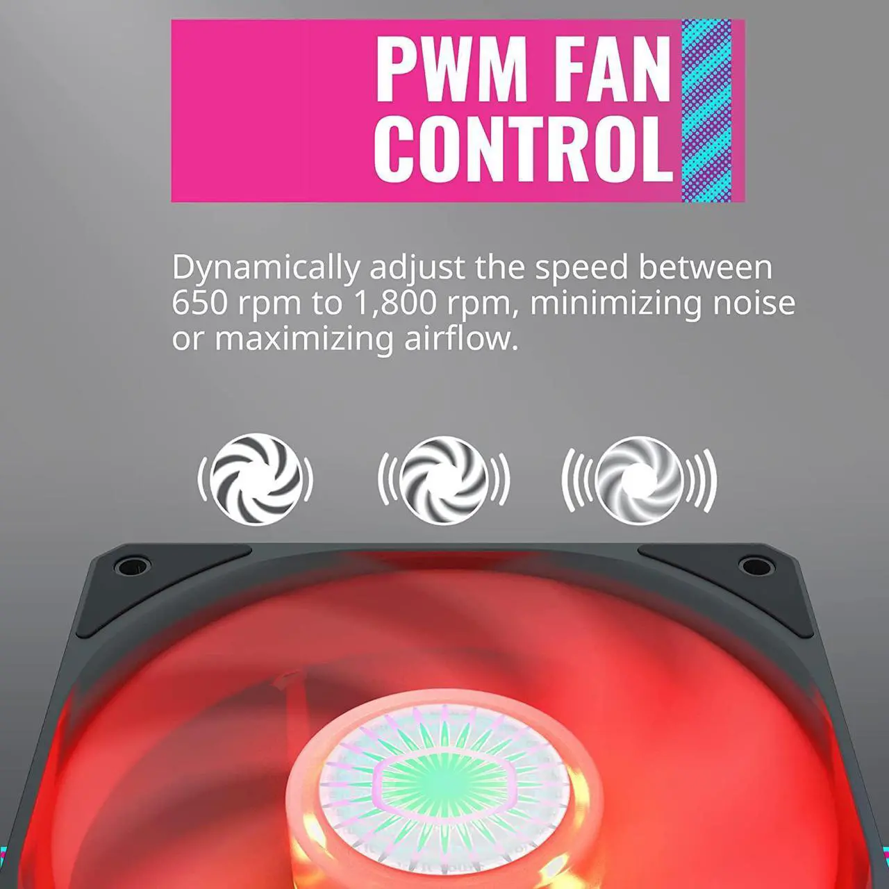 Alt view image 16 of 16 - Cooler Master SickleFlow 120 V2 Red Led Square Frame Fan with Air Balance Curve Blade Design, Sealed Bearing, PWM Control for Computer Case & Liquid Radiator