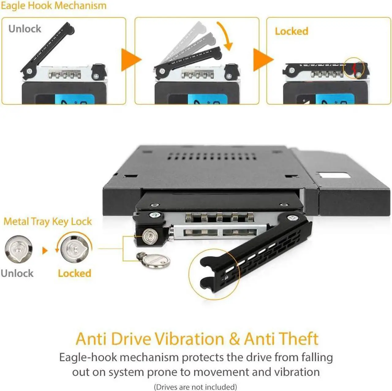 Alt view image 14 of 14 - ICY DOCK MB411SKO-B ToughArmor MB411SKO-B 2.5" SATA/SAS HDD/SSD Rugged Full Metal Mobile Rack for Slim ODD or Slim FDD Bay - With Key Lock