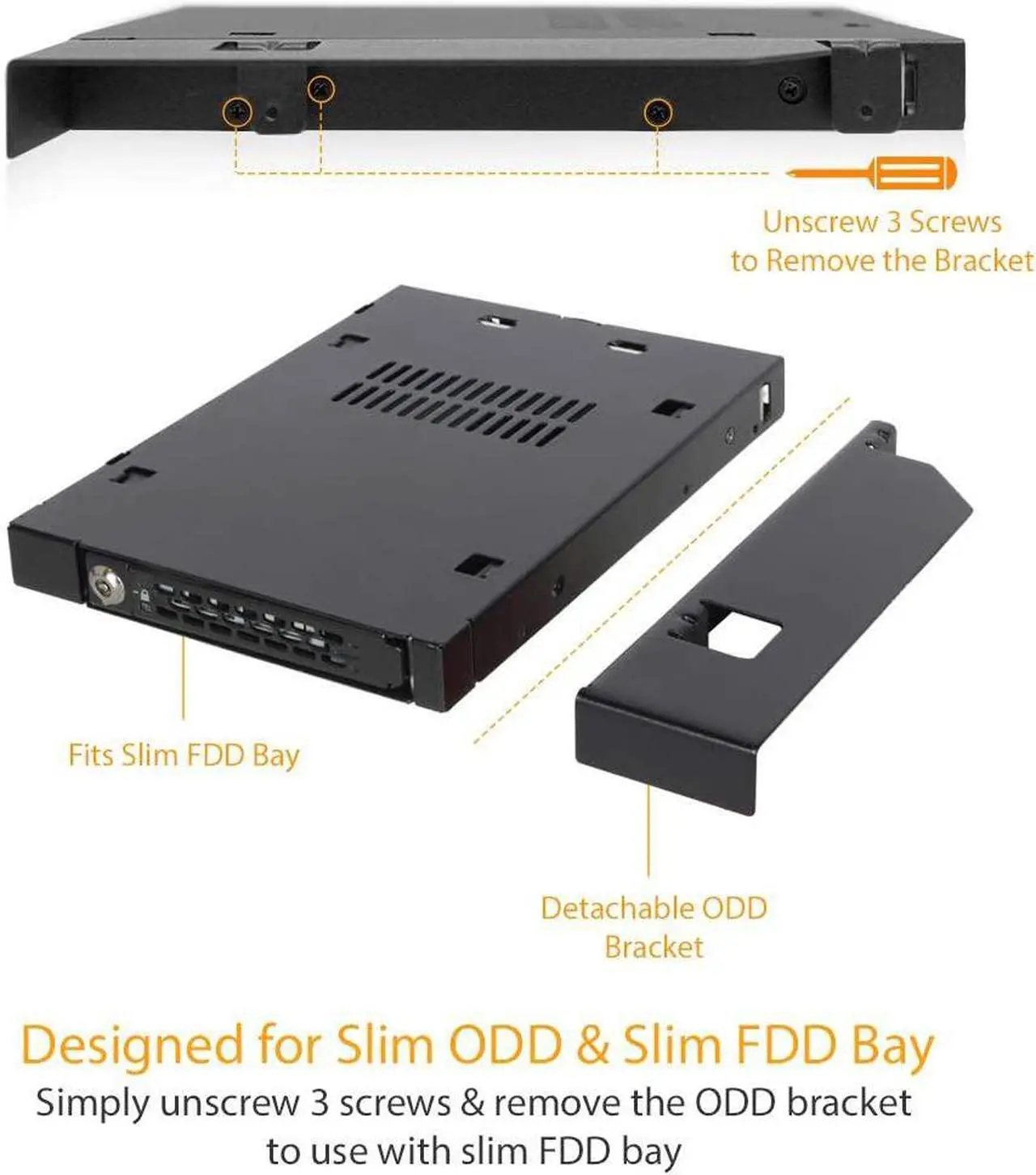 Alt view image 10 of 14 - ICY DOCK MB411SKO-B ToughArmor MB411SKO-B 2.5" SATA/SAS HDD/SSD Rugged Full Metal Mobile Rack for Slim ODD or Slim FDD Bay - With Key Lock