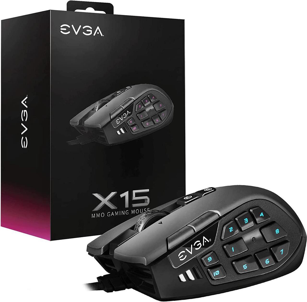 Alt view image 13 of 19 - EVGA X15 MMO Gaming Mouse, 8k, Wired, Black, Customizable, 16,000 DPI, 5 Profiles, 20 Buttons, Ergonomic 904-W1-15BK-KR