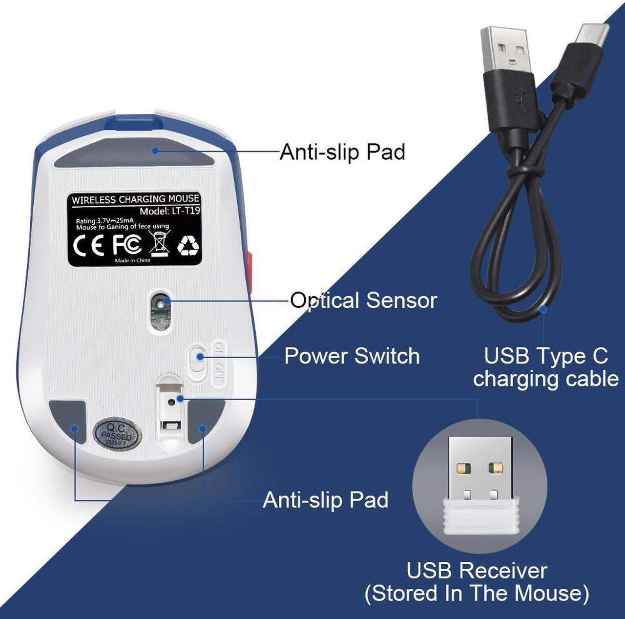Alt view image 4 of 7 - Wireless 2.4G LED Backlit Mouse For Laptop Notebook Computer PC Rechargeable Ergonomic Slim Silent Mice Blue White