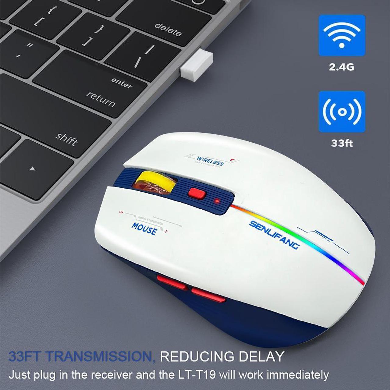 Alt view image 2 of 7 - Wireless 2.4G LED Backlit Mouse For Laptop Notebook Computer PC Rechargeable Ergonomic Slim Silent Mice Blue White