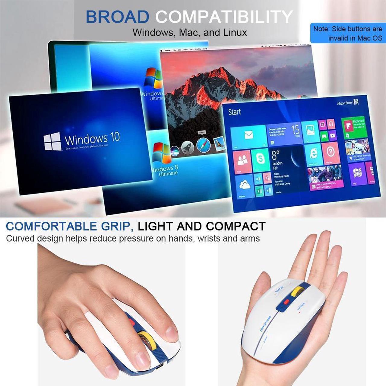 Alt view image 6 of 7 - Wireless 2.4G LED Backlit Mouse For Laptop Notebook Computer PC Rechargeable Ergonomic Slim Silent Mice Blue White