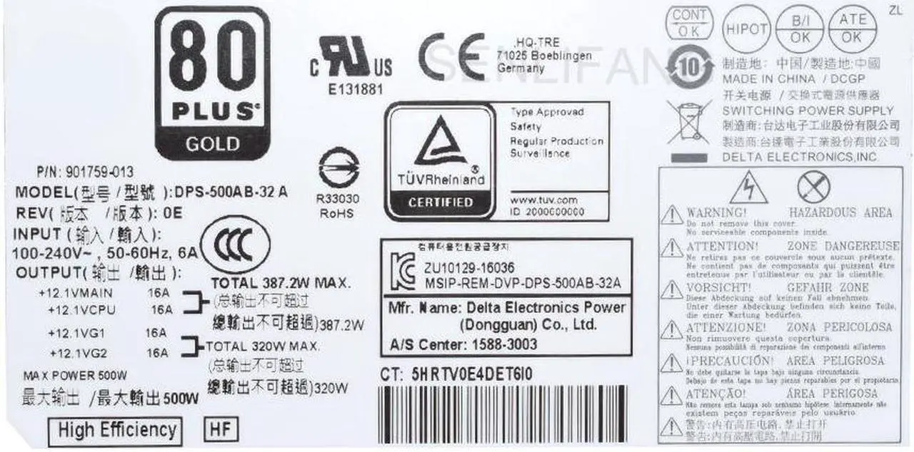 Alt view image 6 of 6 - New For Z2 G4 800 880 G3 G4 G5  MT Workstation Power Supply PA-4501-1 HA,DPS-500AB-32A 500W PSU L07304-001 L07304-003 901759-003