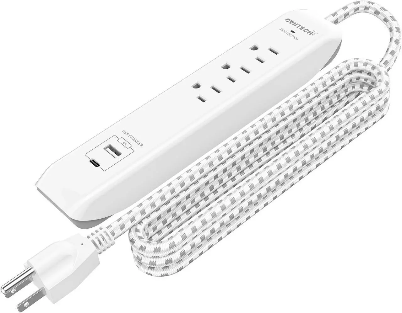 Main image of Oviitech USB C Power Strip, Power Strip with USB,3 Outlets and 2 USB Ports(1 USB C,1 USB A),With 6 Foot Heavy Duty Extension Power Cord,Flat Plug,for Home, Office, Travel and Dorm Room,White.