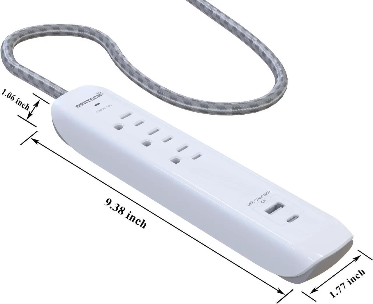 Alt view image 2 of 2 - Oviitech USB C Power Strip, Power Strip with USB,3 Outlets and 2 USB Ports(1 USB C,1 USB A),With 6 Foot Heavy Duty Extension Power Cord,Flat Plug,for Home, Office, Travel and Dorm Room,White.