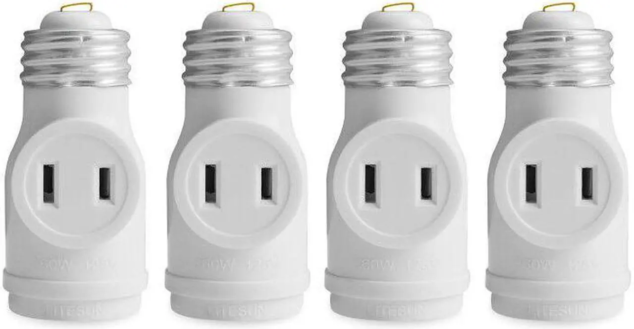Main image of 2 Outlet Light Socket to Plug Adapter, Electrical Screw in Light Bulb Socket Outlet Adapter, Lamp Holder, Dual Polarized E26 ETL, White (4PACK)
