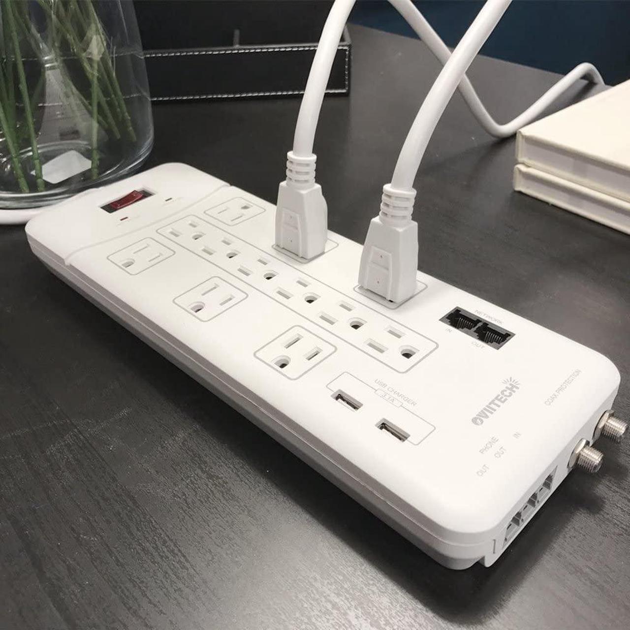 Alt view image 6 of 7 - OviiTech 12 Outlet All-In-One Mountable Surge Protector Power Strip with2 USB Charging Ports(3.1A Total and Phone/Ethernet/Coax Protection,6 Foot Heavy Duty Extension Cord,4380 Joules,White,ETL Listed