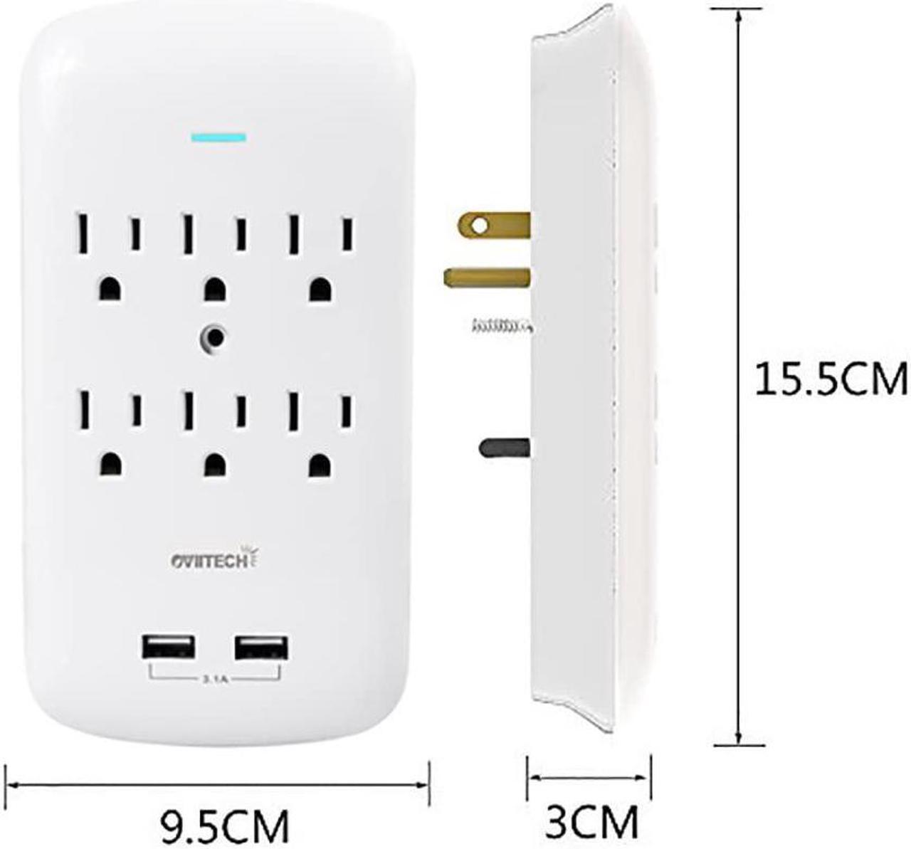 Alt view image 3 of 6 - Oviitech 6 Outlet Surge Protector,900 Joules Wall Adapter Tap with 2 USB Charger, Dual 3.1A USB Ports, 3-Prong Wall Mount Outlet Plugs,ETL Listed,White
