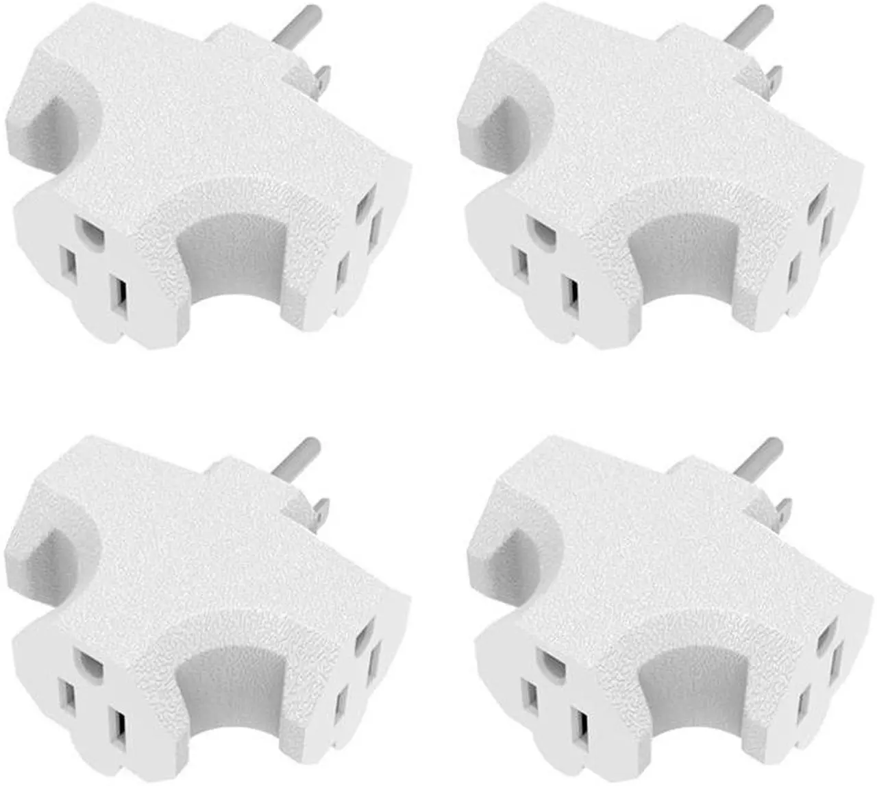Main image of Three Plug Outlet Adapter (T-Shaped), Electric Outlet Extender, Sideways Plug Adapter, Heavy Duty Ground Power Tap, UL Listed, White (4PACK)