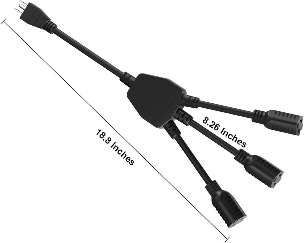 Alt view image 3 of 6 - oviitech 1 to 3 Power Cord Splitter Cable, 1.5FT Indoor 3 Prong Power Strip for Halloween Lights, Christmas Decorations, Computer, Scanner, Transformer, and LED Stage Light,16/3 SJT,Black,1pack