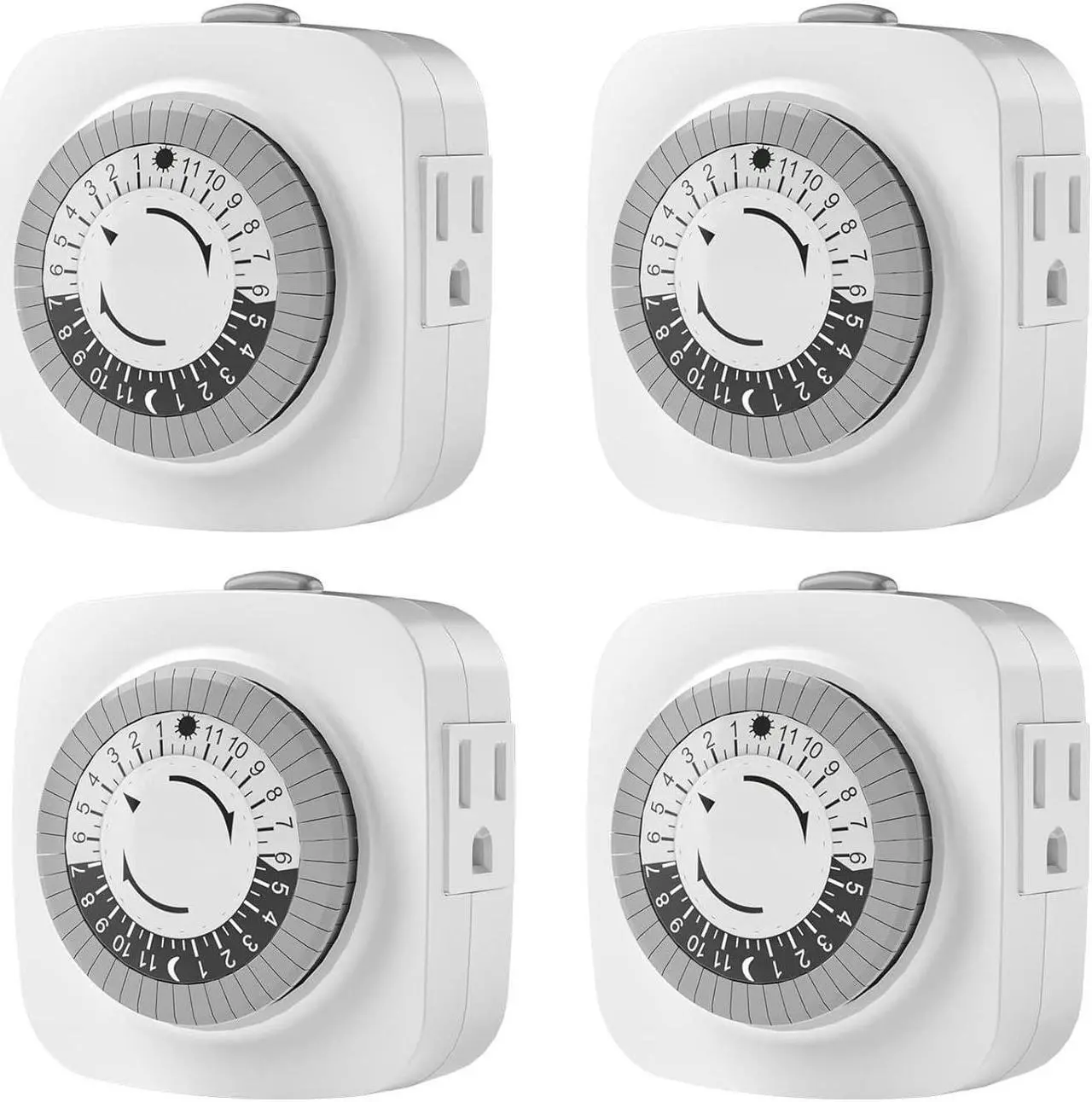 Main image of 24 Hour Indoor Mechanical Timer with 2 Ground 3 Plug Socket Timer,30 min Daily on/Off Cycle for Lamps, Christmas Tree Lights, ETL Certified, White,4 Pack