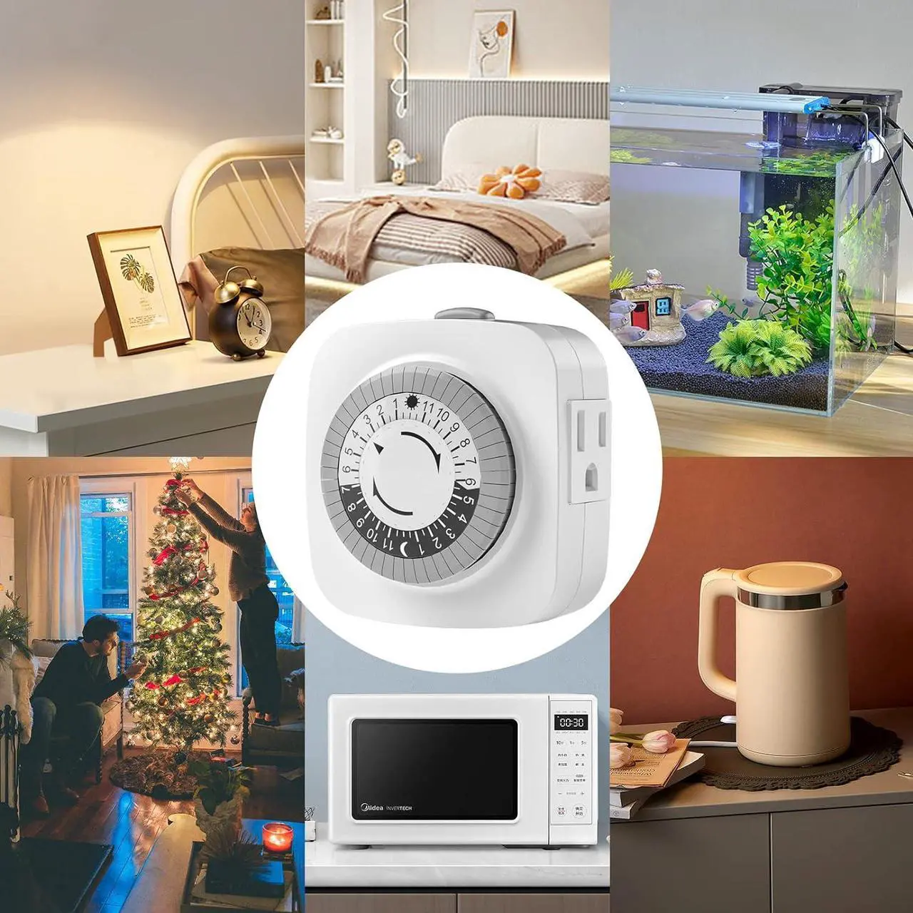 Alt view image 5 of 6 - 24 Hour Indoor Mechanical Timer with 2 Ground 3 Plug Socket Timer,30 min Daily on/Off Cycle for Lamps, Christmas Tree Lights, ETL Certified, White,4 Pack