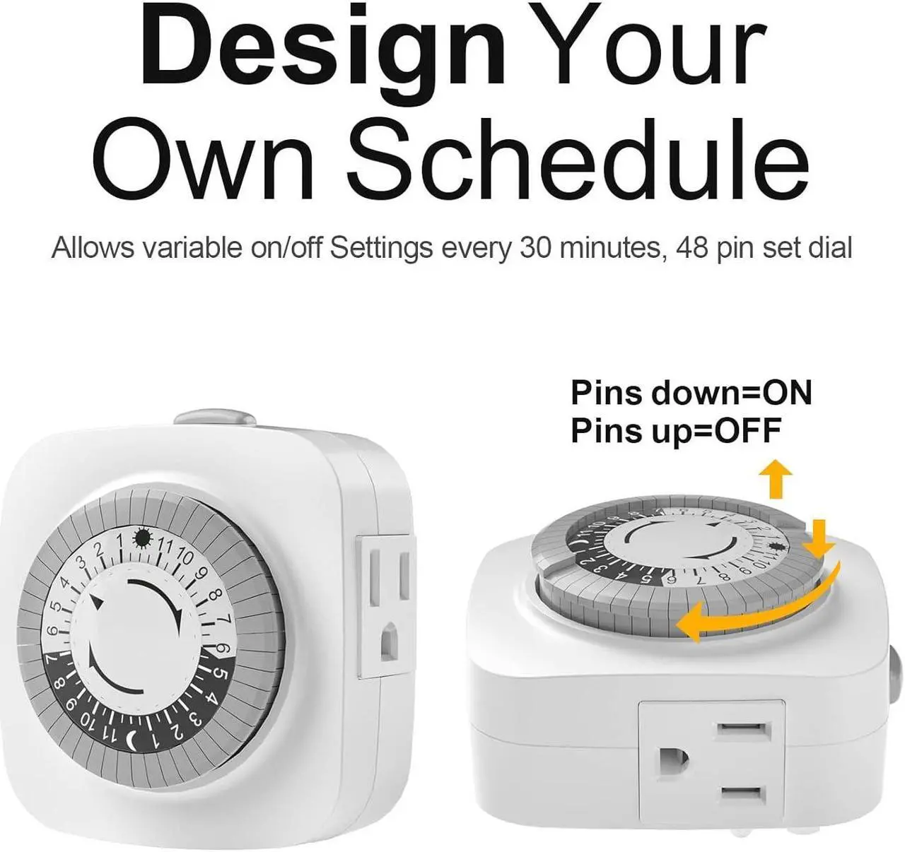 Alt view image 3 of 6 - 24 Hour Indoor Mechanical Timer with 2 Ground 3 Plug Socket Timer,30 min Daily on/Off Cycle for Lamps, Christmas Tree Lights, ETL Certified, White,4 Pack