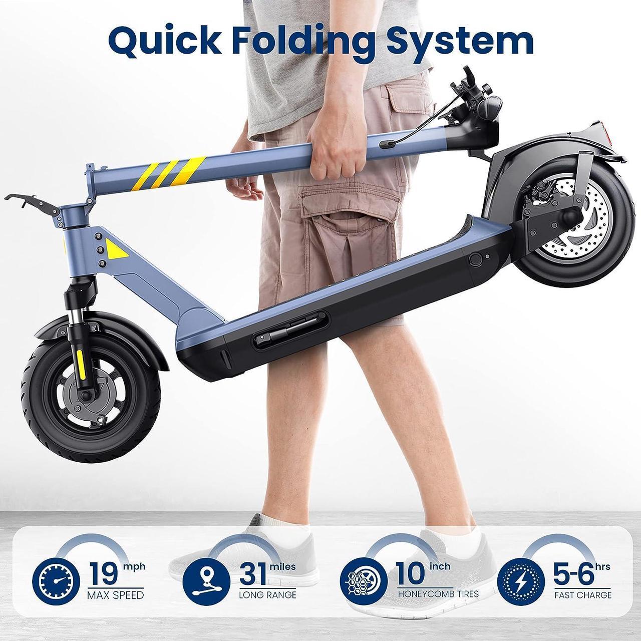Alt view image 2 of 7 - Hurtle Folding Electric Scooter - 10 Honeycomb Tires, 25 Miles Range, 19 MPH Max Speed, 500W 36V Brushless Motor Escooter with App Control, E-ABS Front Drum & Rear Disc Brakes, E-Scooter for Adul