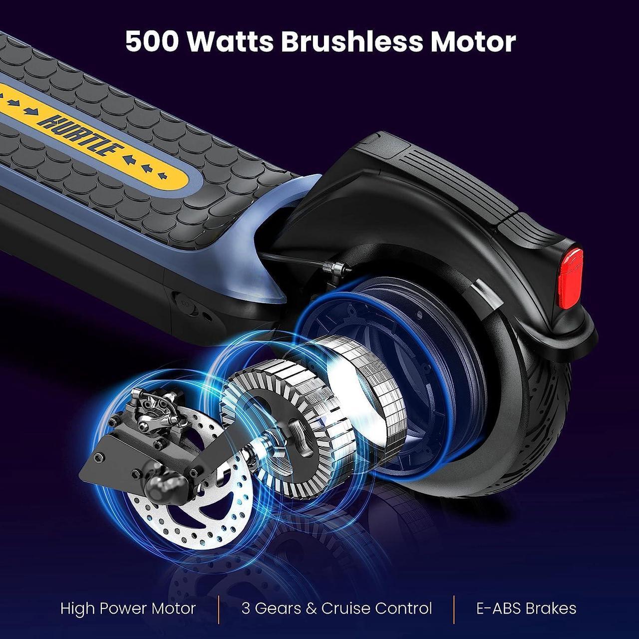 Alt view image 5 of 7 - Hurtle Folding Electric Scooter - 10 Honeycomb Tires, 25 Miles Range, 19 MPH Max Speed, 500W 36V Brushless Motor Escooter with App Control, E-ABS Front Drum & Rear Disc Brakes, E-Scooter for Adul