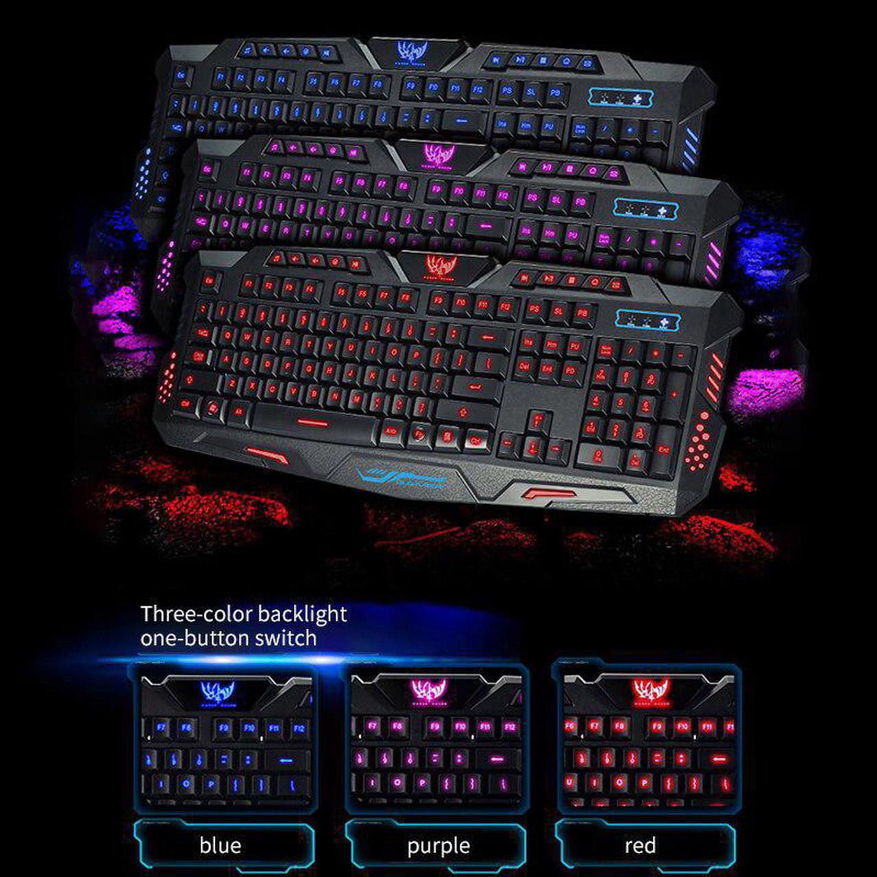 Alt view image 4 of 7 - M200 Purple/Blue/Red LED Breathing Backlight Pro Gaming Keyboard Mouse Combos USB Wired Full Key Professional Mouse Keyboard