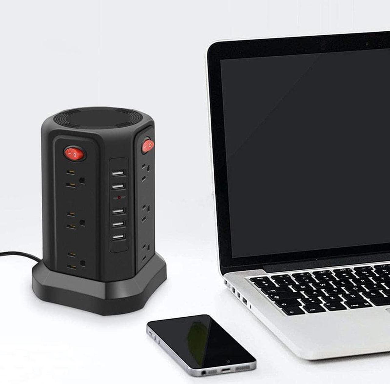 Alt view image 3 of 7 - Surge Protector Power Strip Tower 5 USB Ports and Night Light, 10FT Extension Cord with 12 AC Multiple Outlets, PASSUS
