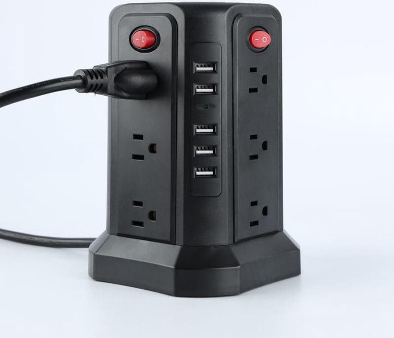 Alt view image 2 of 7 - Surge Protector Power Strip Tower 5 USB Ports and Night Light, 10FT Extension Cord with 12 AC Multiple Outlets, PASSUS