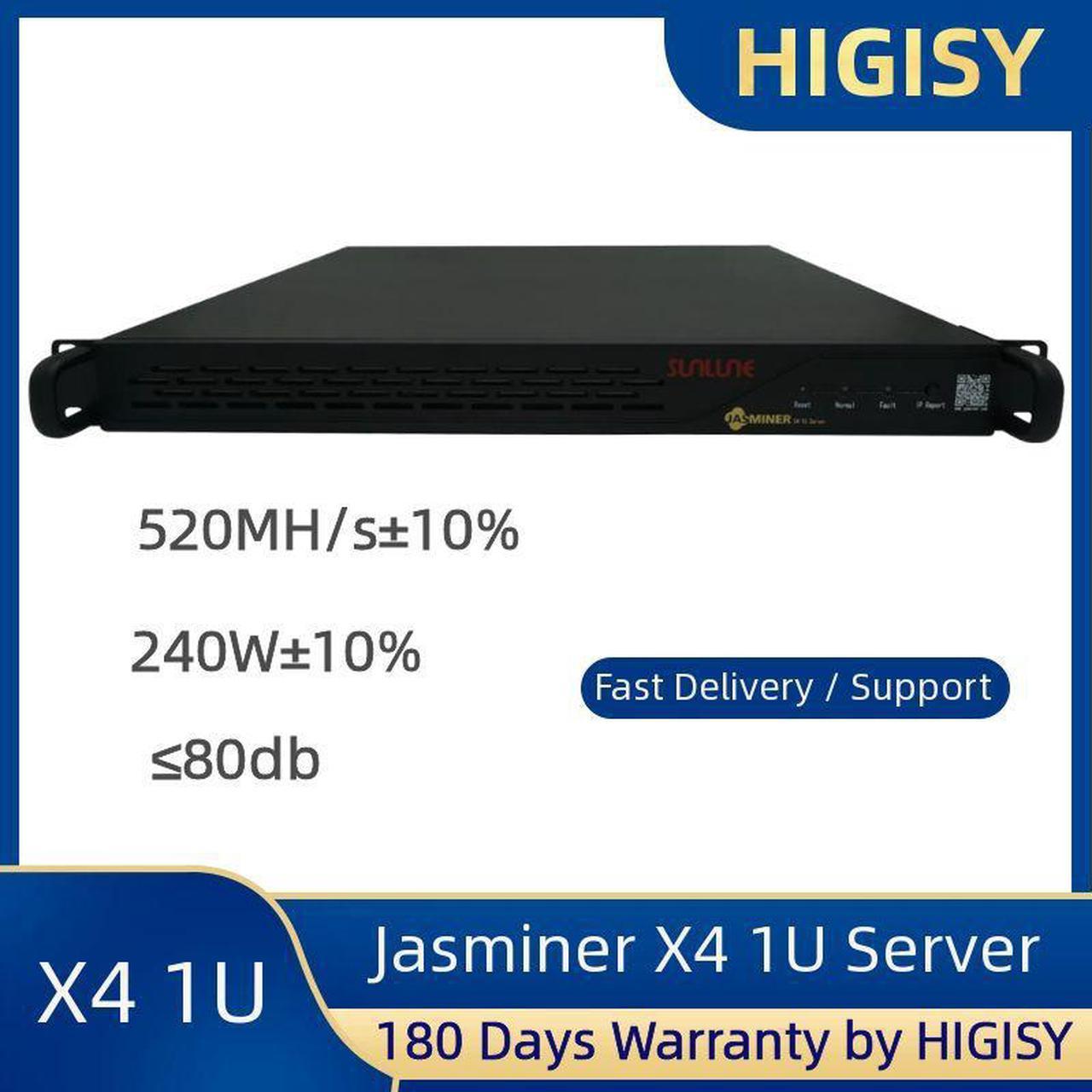 New Release Jasminer X4 Miner 1U Server Architecture 520MH/s Hashrate 240W Power Consumation ETHW ETC Miner Ethereum Miner Supply and Guaranty by HIGISY 180 Days