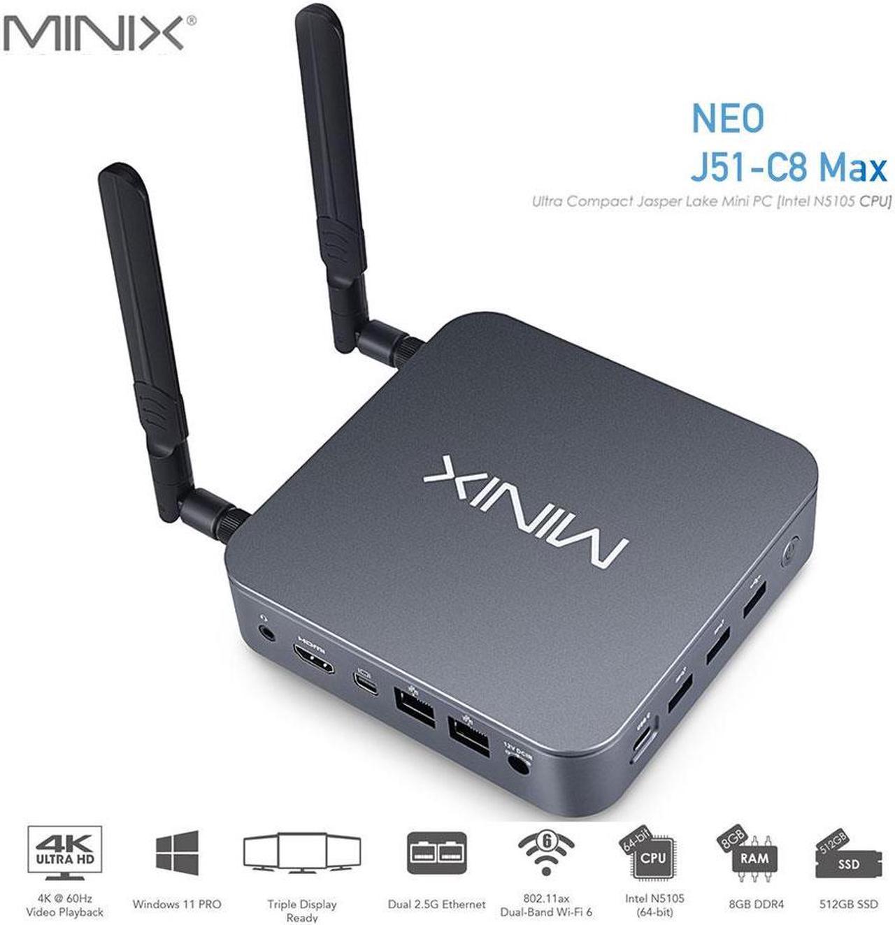 Higisy MINIX NEO J51-C8 MAX Mini Pc Intel N5105 DDR4 8G SSD 256G 512G Windows 11 Pro Desktop Mini Computer Wi-Fi6/Dual 2.5GB LAN/USB-C Gaming Office Home Desktop Computer 8gb ram / 512gb ssd